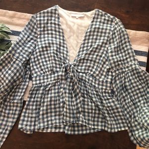 Bell sleeve tie front babydoll top